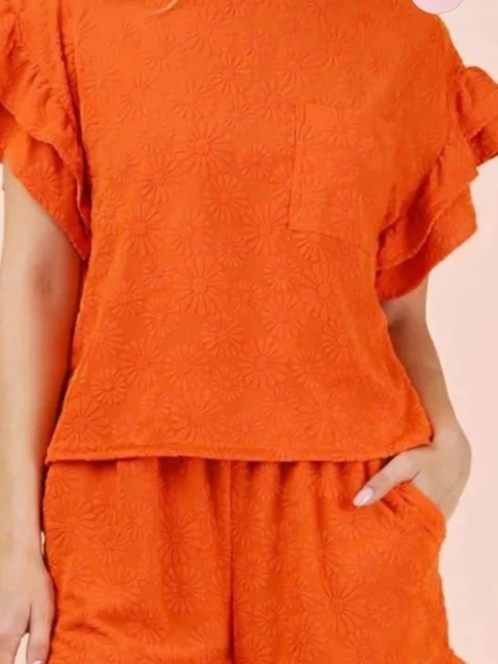 Orange Floral Ruffle Matching Set